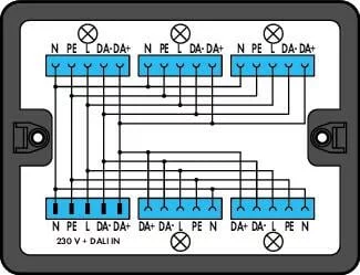 899-631/313-000 - Distribution box; DALI; 1 input; 5 outputs; Cod. I; MIDI; black