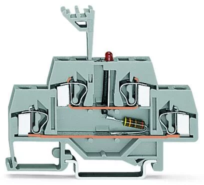 281-634/281-434 - Double-deck LED terminal block; with red LED (PN); 24 VDC; rail-mount; 4-conductor; 6 mm wide; gray