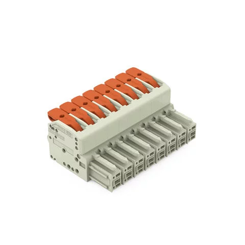 831-1108 - 1-conductor female connector; lever; Push-in CAGE CLAMP®; 10 mm²; Pin spacing 7.62 mm; 8-pole; 100% protected against mismating; 10,00 mm²; light gray