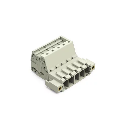 831-3205/109-000 - 1-conductor male connector; Push-in CAGE CLAMP®; 10 mm²; Pin spacing 7.62 mm; 5-pole; 100% protected against mismating; Threaded flange; 10,00 mm²; light gray