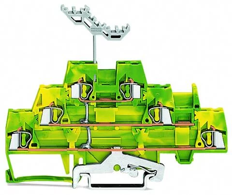 280-597 - Triple-deck terminal block; 6-conductor ground terminal block; 2.5 mm²; with marker carrier; internal commoning; for DIN-rail 35 x 15 and 35 x 7.5; CAGE CLAMP®; 2,50 mm²; green-yellow