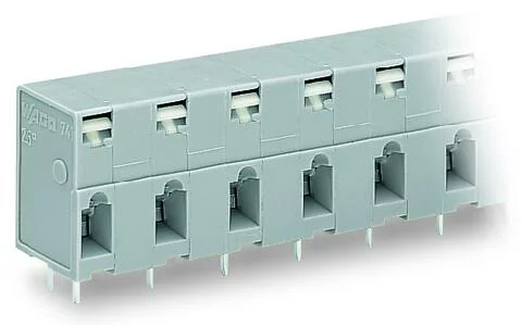 741-503 - Through-panel PCB terminal strip; 2 solder pins/pole; 3-pole; with integrated push-buttons; pin spacing 10 mm / 0.394 in; gray