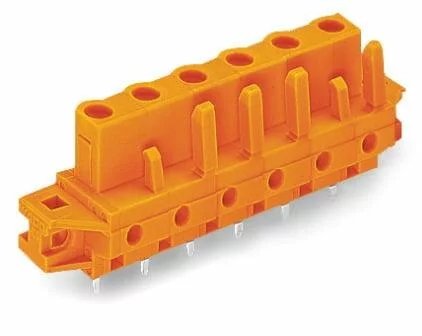 232-766/031-000 - THT female header; straight; Pin spacing 7.62 mm; 6-pole; clamping collar; 0.6 x 1.0 mm solder pin; orange