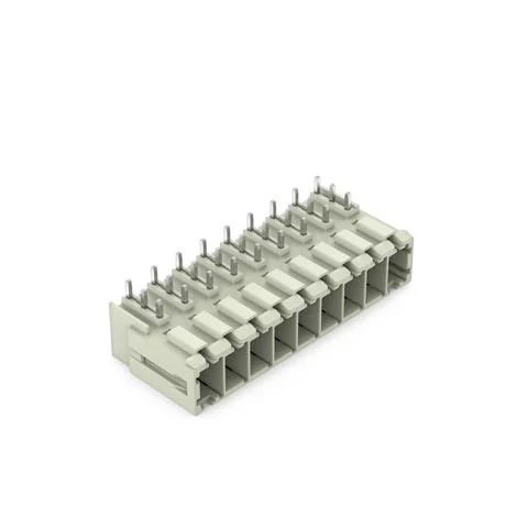 831-3649 - THT male header; 1.0 x 1.2 mm solder pin; angled; 100% protected against mismating; Pin spacing 7.62 mm; 9-pole; light gray 831-3649 - THT male header; 1.0 x 1.2 mm solder pin; angled; 100% protected against mismating; Pin spacing 7.62 mm; 9-pole; light gray