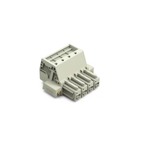 831-3104/107-000 - 1-conductor female connector; Push-in CAGE CLAMP®; 10 mm²; Pin spacing 7.62 mm; 4-pole; 100% protected against mismating; Screw flange; 10,00 mm²; light gray