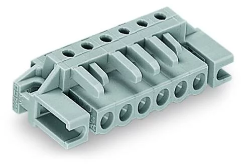 232-242/047-000 - THT female header; angled; Pin spacing 5 mm; 12-pole; Spacer flange; 0.6 x 1.0 mm solder pin; gray