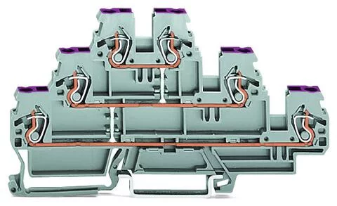 870-556 - Triple-deck terminal block; 6-conductor through terminal block; L; internal commoning; conductor entry with violet marking; for DIN-rail 35 x 15 and 35 x 7.5; 2.5 mm²; CAGE CLAMP®; 2,50 mm²; gray