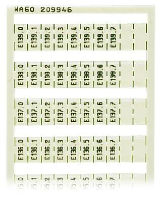 209-946 - WSB marking card; as card; MARKED; E130.0, E130.1, ..., E139.6, E139.7 (1 each); not stretchable; Vertical marking; snap-on type; white