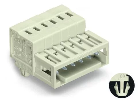 734-302/018-000 - 1-conductor male connector; CAGE CLAMP®; 1.5 mm²; Pin spacing 3.5 mm; 2-pole; 100% protected against mismating; DIN-35 rail/panel mounting; Snap-in mounting feet; 1,50 mm²; light gray