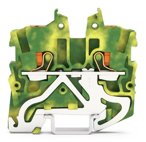 2250-1207 - TOPJOB®S miniature ground terminal block with Push-buttons; DIN-15 rail mount; 2-conductor; 3.5 mm wide; green-yellow