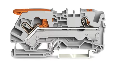 2106-5201 - TOPJOB®S feedthrough terminal block with Lever and Push-button; rail mount; 2-conductor; 7.5 mm wide; gray