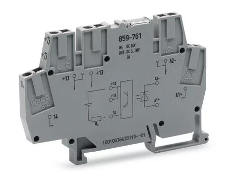 859-761 - Optocoupler module; Nominal input voltage: 24 VDC; Output voltage range: 3 … 30 VDC; Limiting continuous current: 3 A; 2-wire connection; Red status indicator; Module width: 6 mm; gray 859-761 - Optocoupler module; Nominal input voltage: 24 VDC; Output voltage range: 3 … 30 VDC; Limiting continuous current: 3 A; 2-wire connection; Red status indicator; Module width: 6 mm; gray