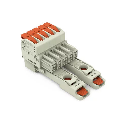 831-1105/306-000 - 1-conductor female connector; lever; Push-in CAGE CLAMP®; 10 mm²; Pin spacing 7.62 mm; 5-pole; 100% protected against mismating; DIN-35 rail/panel mounting; 10,00 mm²; light gray
