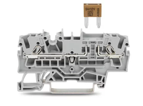 2002-1681 - TOPJOB®S fuse terminal block; mini-auto fuse; rail mount; 2-conductor; 5.2 mm wide; gray