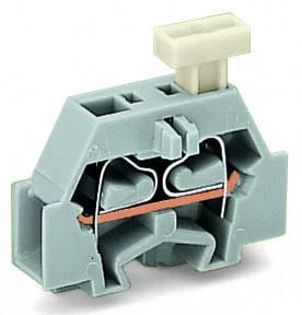 261-303/331-000 - 2-conductor terminal block; on one side with push-button; with fixing flange; 1-pole; for screw or similar mounting types; Fixing hole 3.2 mm Ø; 2.5 mm²; CAGE CLAMP®; 2,50 mm²; light gray