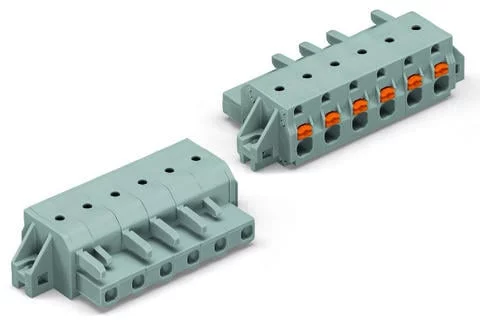 2231-206/031-000 - Female plug; 6-pole; push-button; mounting flange;12 AWG max; pin spacing 7.5 mm;1-conductor per pole; gray 2231-206/031-000 - Female plug; 6-pole; push-button; mounting flange;12 AWG max; pin spacing 7.5 mm;1-conductor per pole; gray