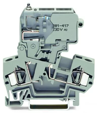 281-612/281-418 - 2-conductor fuse terminal block; with pivoting fuse holder; with blown fuse indication by neon lamp; 120 V; for DIN-rail 35 x 15 and 35 x 7.5; 4 mm²; CAGE CLAMP®; 4,00 mm²; gray