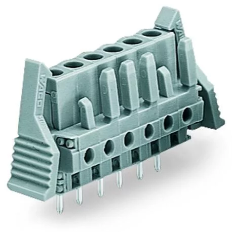 232-142/039-000 - THT female header; straight; Pin spacing 5 mm; 12-pole; Locking lever; 0.6 x 1.0 mm solder pin; gray