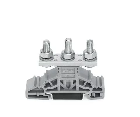 885-306 - Stud terminal block; lateral marker slots; for DIN-rail 35 x 15 and 35 x 7.5; 3 studs, M6; 35,00 mm²; gray 885-306 - Stud terminal block; lateral marker slots; for DIN-rail 35 x 15 and 35 x 7.5; 3 studs, M6; 35,00 mm²; gray