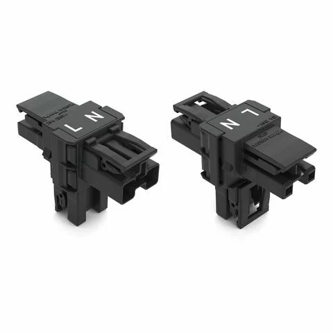 770-1615 - T-distribution connector; 2-pole; Cod. A; 1 input; 2 outputs; 3 locking levers; for flying leads; black