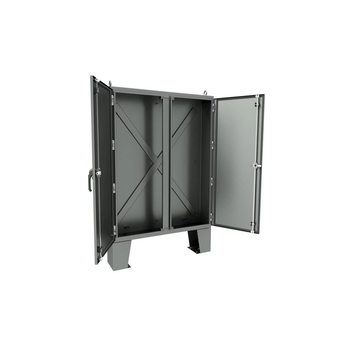 WRD746012N4D3PT - NEMA 4 2-Door Floor Mount Enclosure with KwikHinge™ 74X60X12 Carbon Steel - Gray